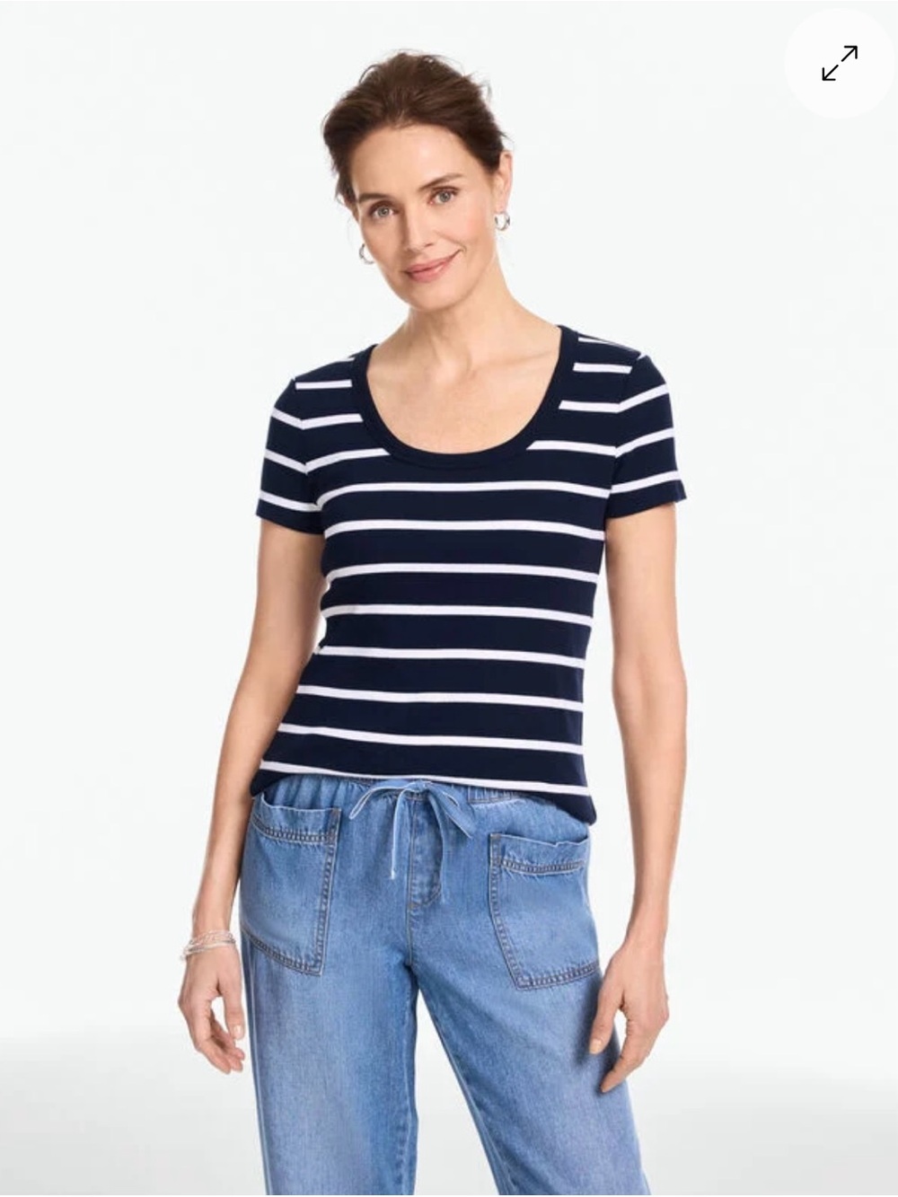 Talbots Navy & White Striped Scoop Neck Tee